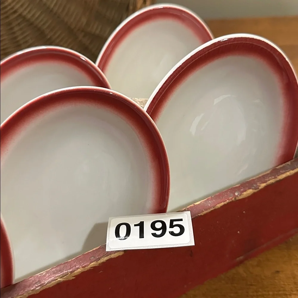 6 Vintge Shenango China Red Band Berry Bowls Restaurant Ware Interpace USA Diner